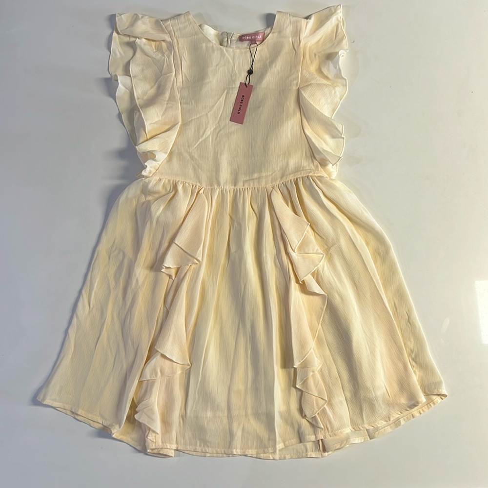 NWT BCBGirls Girls' Ruffled Crepe Dress Antique White Size 14